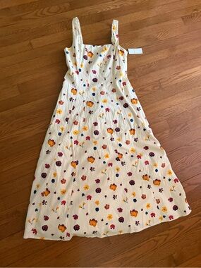 Women’s Cream Floral Sundress with Straps (Midi)
